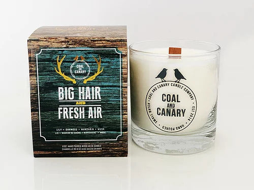 Coal and Canary Big Hair &amp; Fresh Hair glass jar candle and box