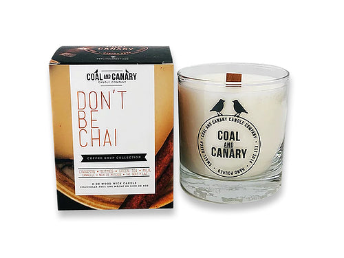 Don't Be Chai Coal and Canary glass jar candle and box