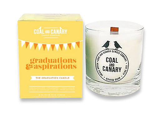 Graduations &amp; Aspirations Coal and Canary jar candle and box