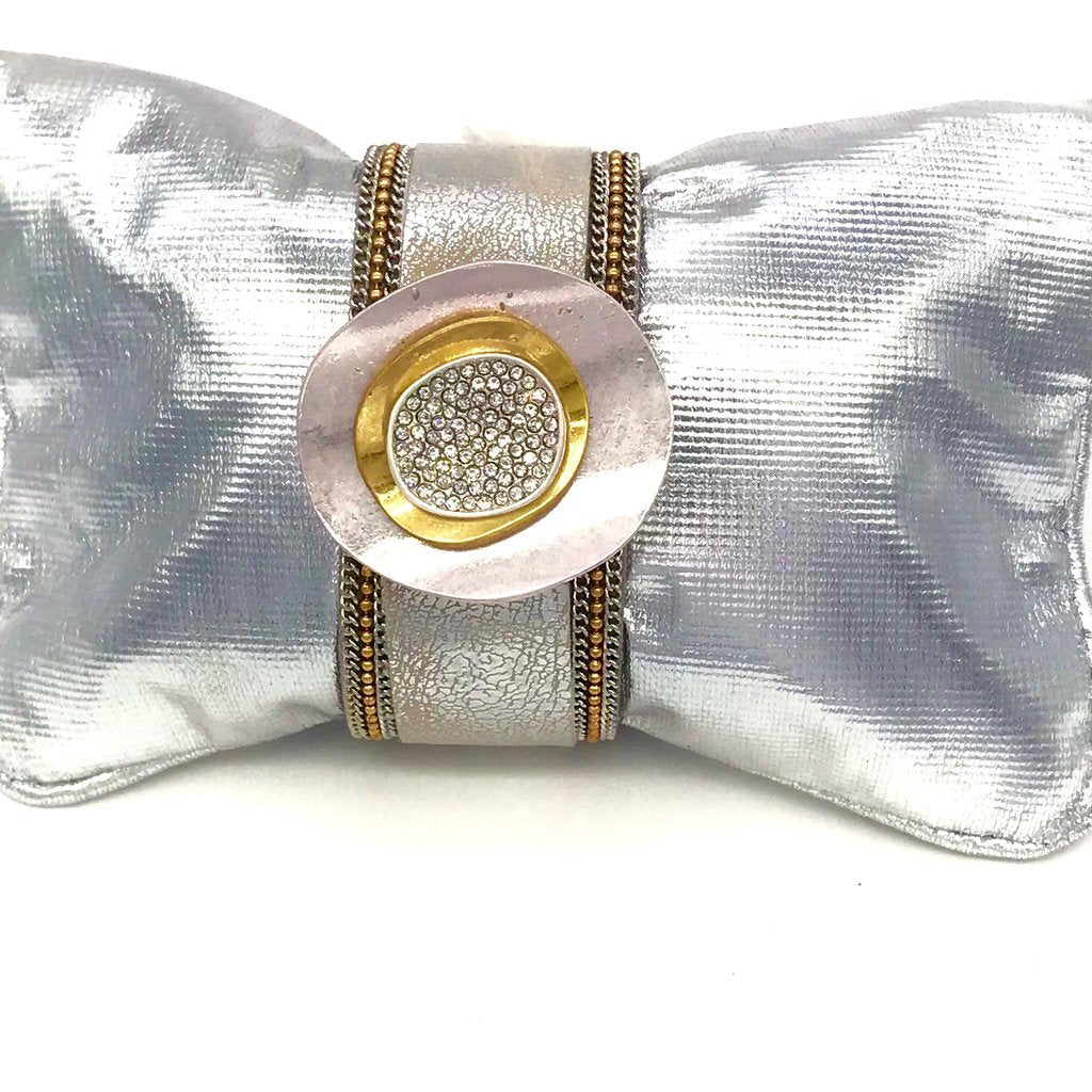 silver and gold crystal stone magnetic closure bracelet 