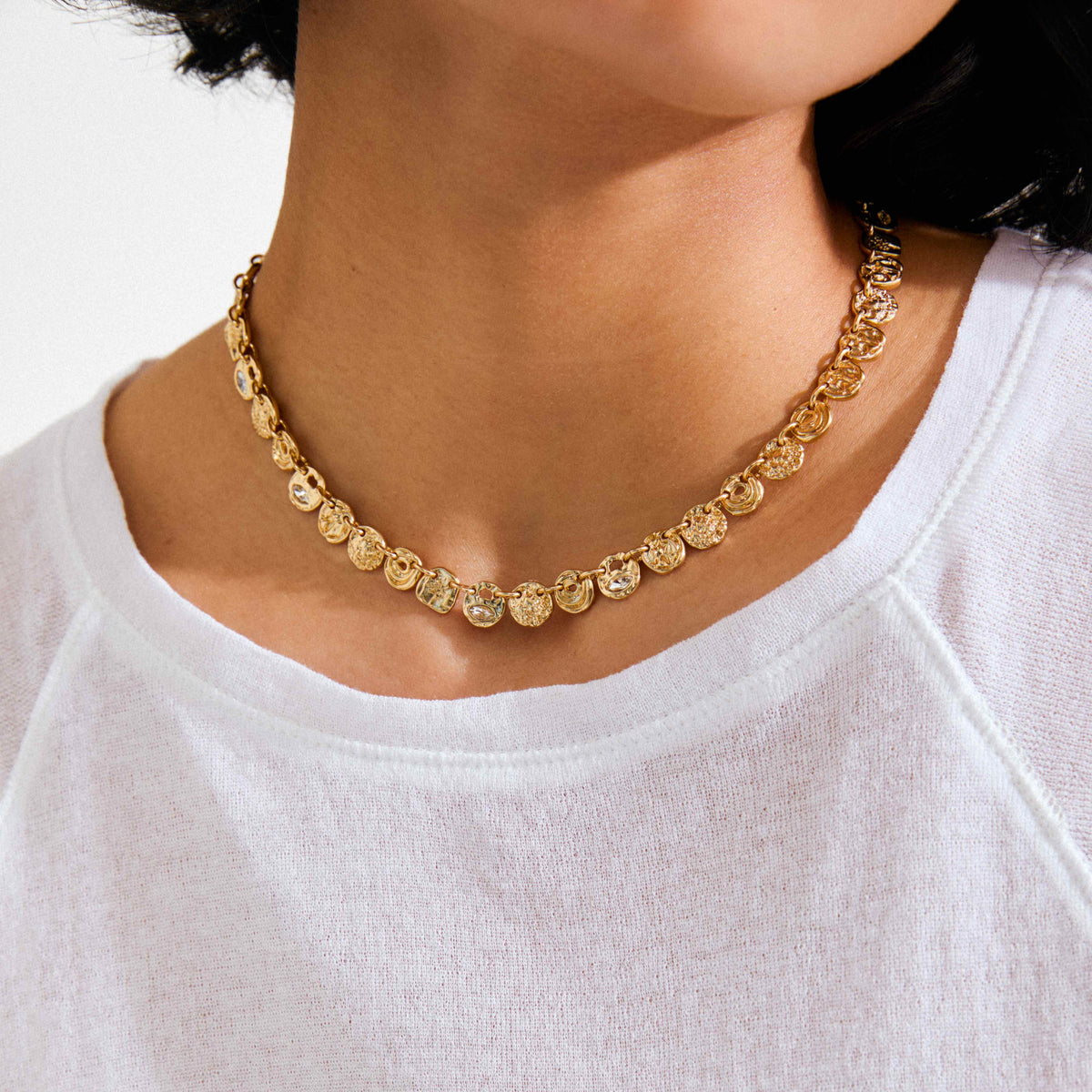 FIRE recycled coins & crystal necklace