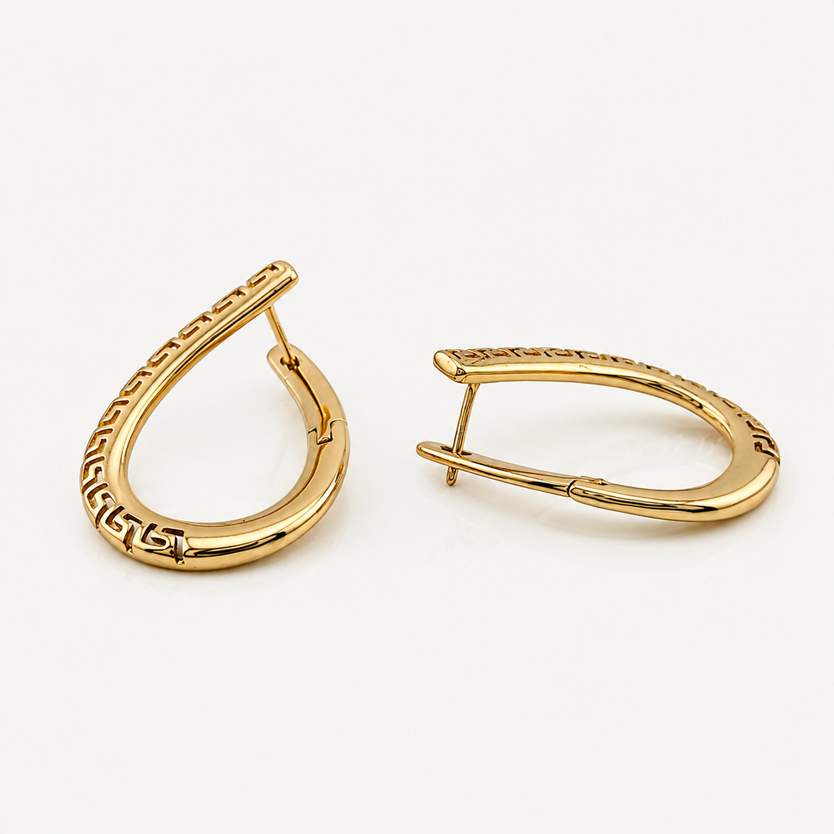 Rose Gold Plated Greek Key Hoop Earrings 30mm