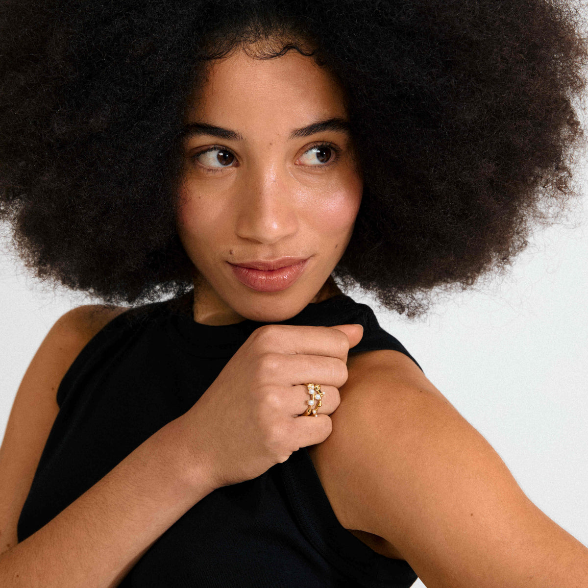 HADLEY recycled pearl rings 2-in-1 set