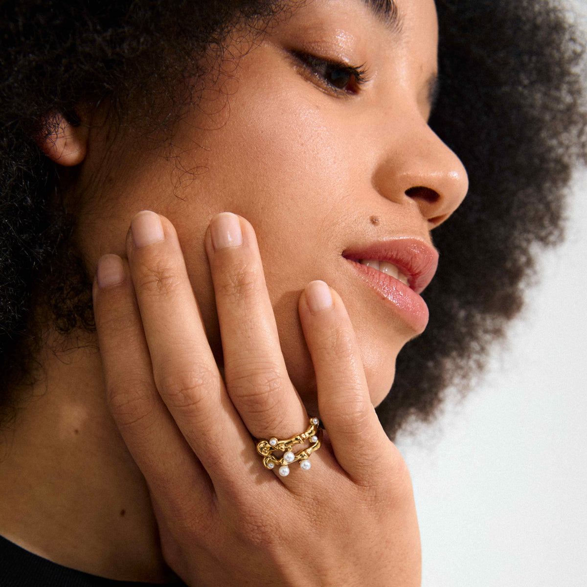 HADLEY recycled pearl rings 2-in-1 set