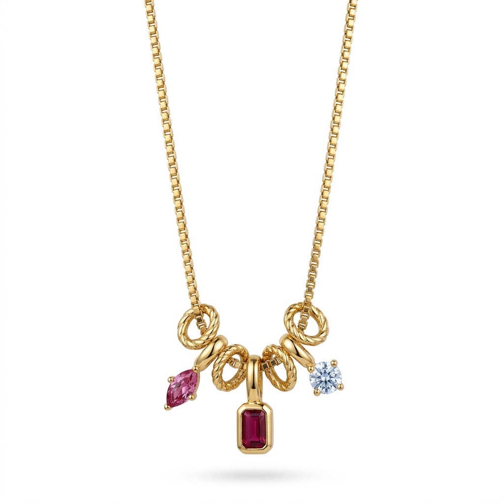 Gold Plated Multicolor CZ Charm Necklace with Pendant – 40+5