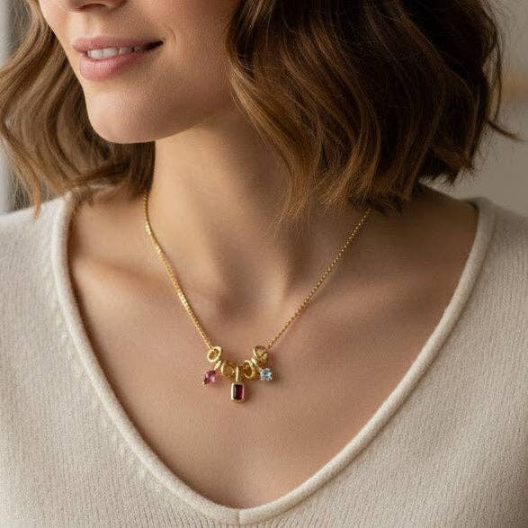 Gold Plated Multicolor CZ Charm Necklace with Pendant – 40+5
