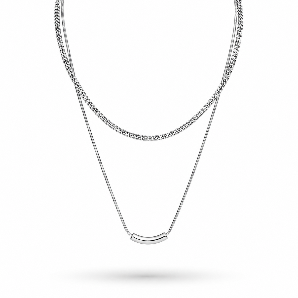 White Gold Plated Layered Necklace – Double Layer