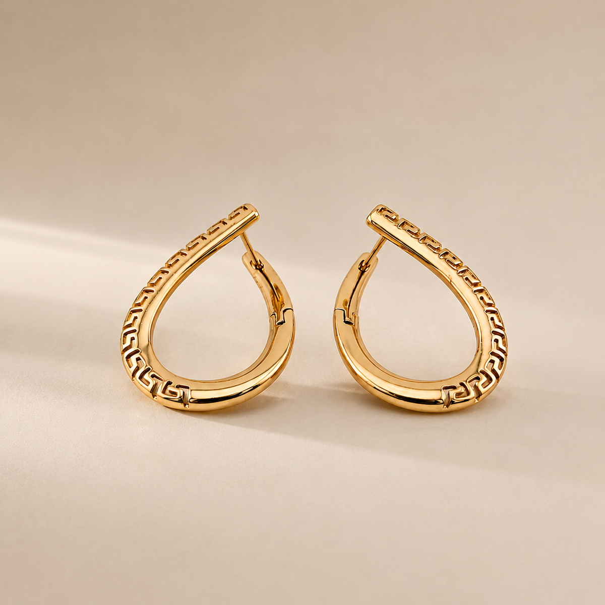 Rose Gold Plated Greek Key Hoop Earrings 30mm
