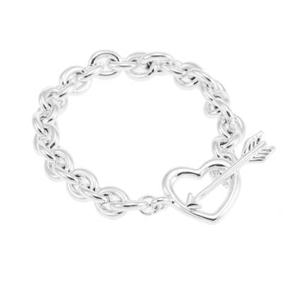 Merx heart silver chain  bracelet shiny silver toggle closure 19cm