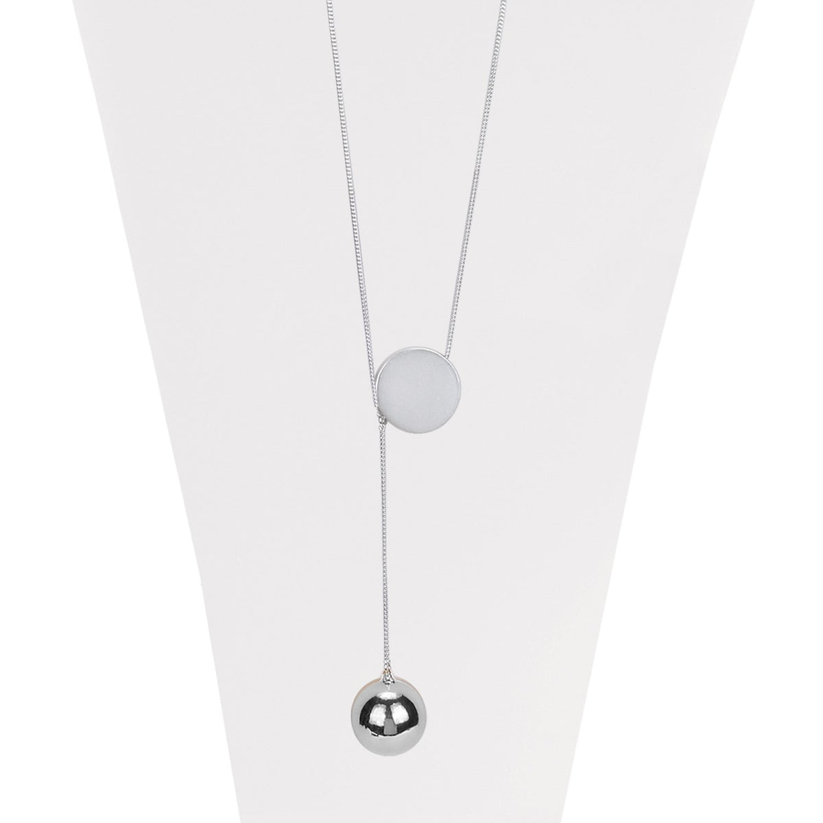 Silver delicate slip on chain necklace with metallic sphere pendant