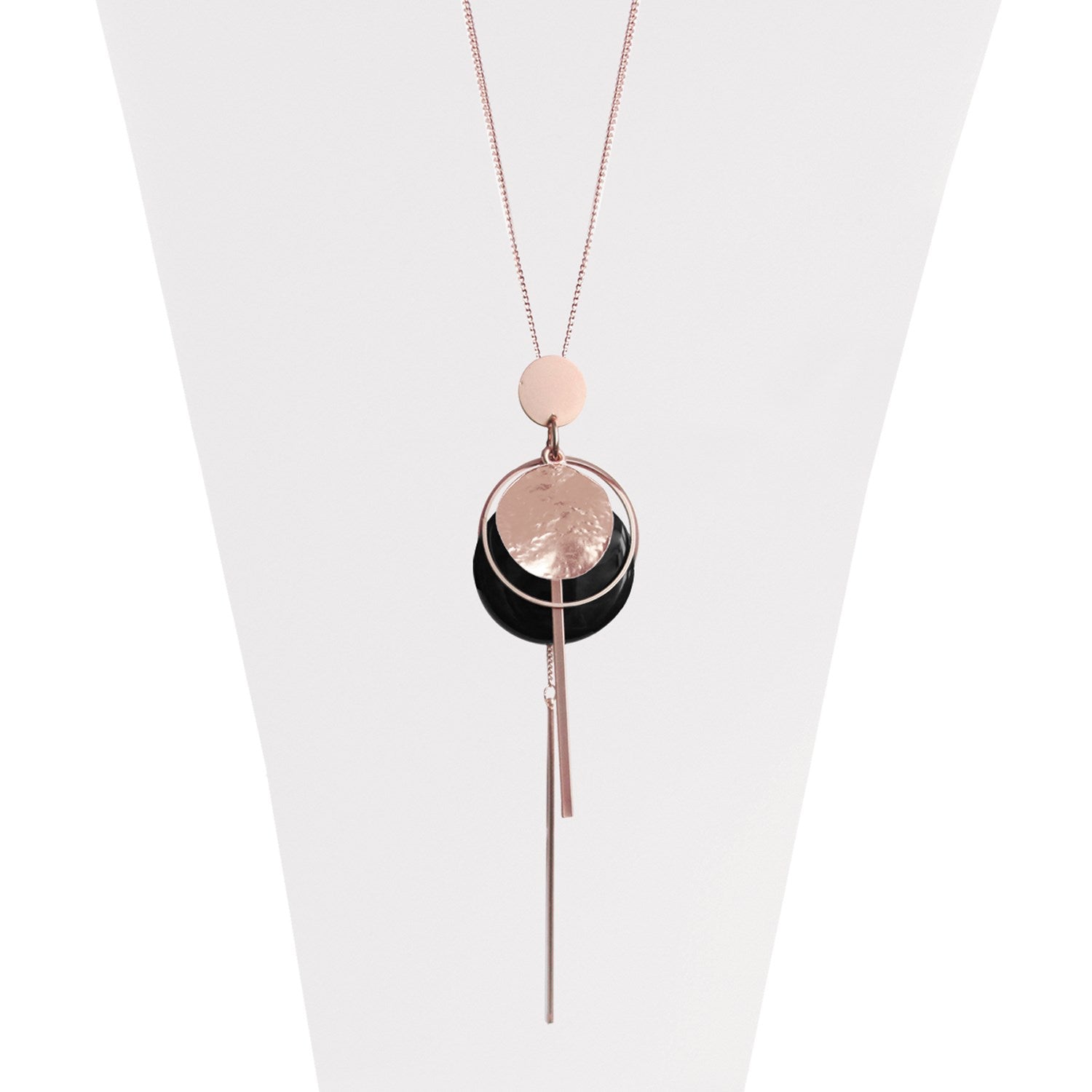 Rose gold adjustable necklace with multi charms in a matte textured shiny finish