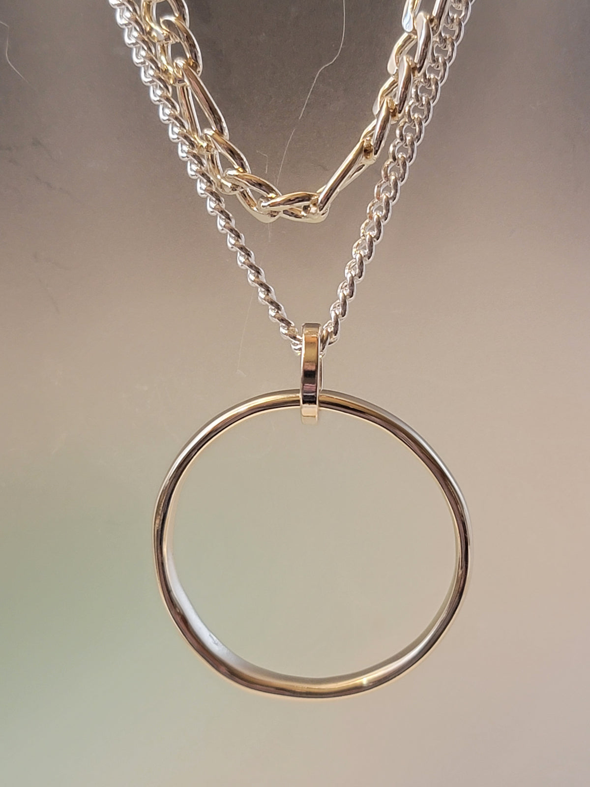Merx Fashion chain link necklace shiny Silver and light gold  74  plus 5 cm lobster clasp  3 in 1 Design. Wear as it is shown or wrap top or bottom row twice