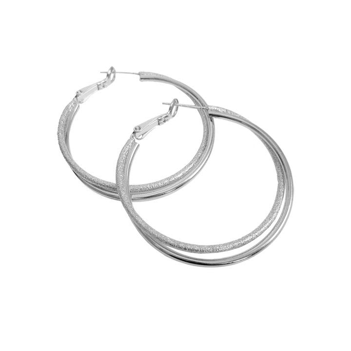 Silver textured and shiny medium size hoops