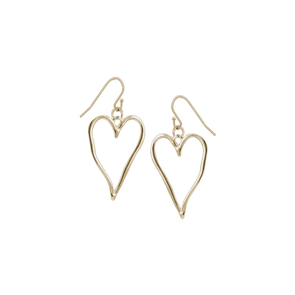 Gold large wavy metallic heart drop  earrings