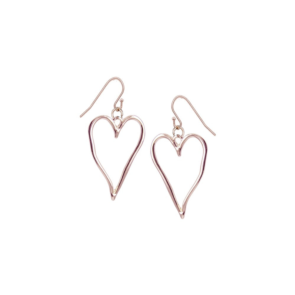 Rose gold large wavy metallic drop heart earrings