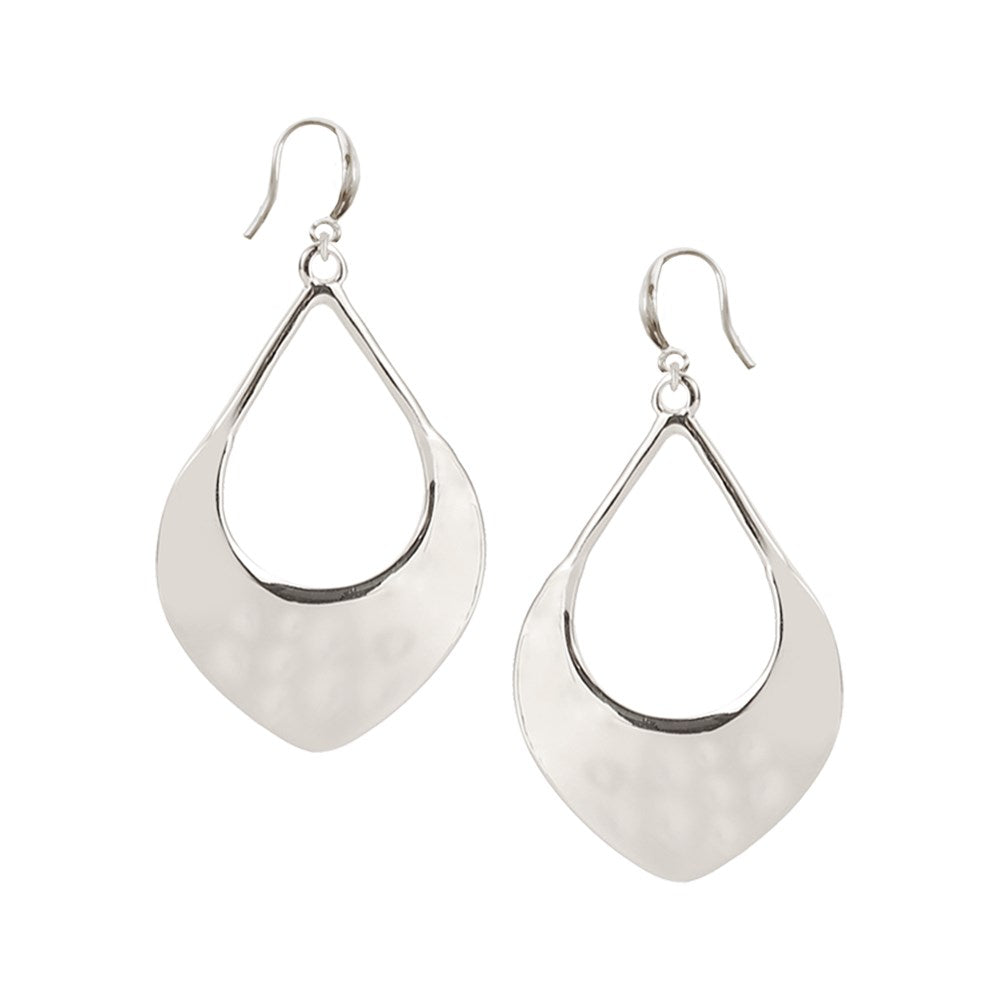 Silver hammered tear drop earrings on hooks