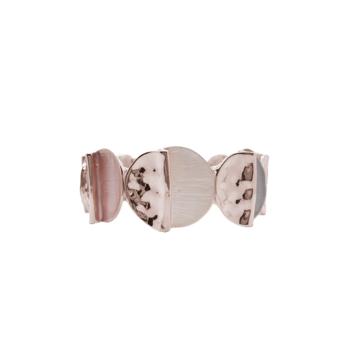 Pink taupe and Rose Gold shiny metallic half painted round discs stretch bracelet