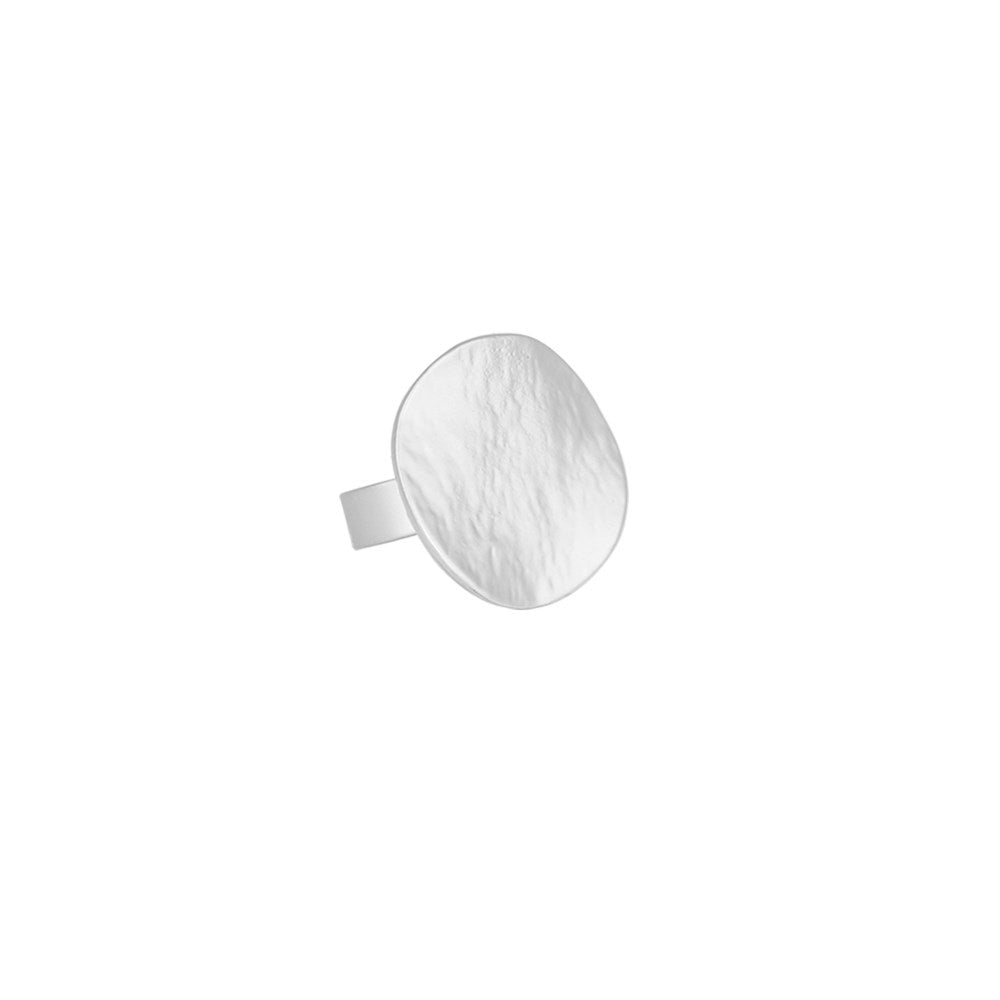 Silver little matte textured flat disc adjustable ring 