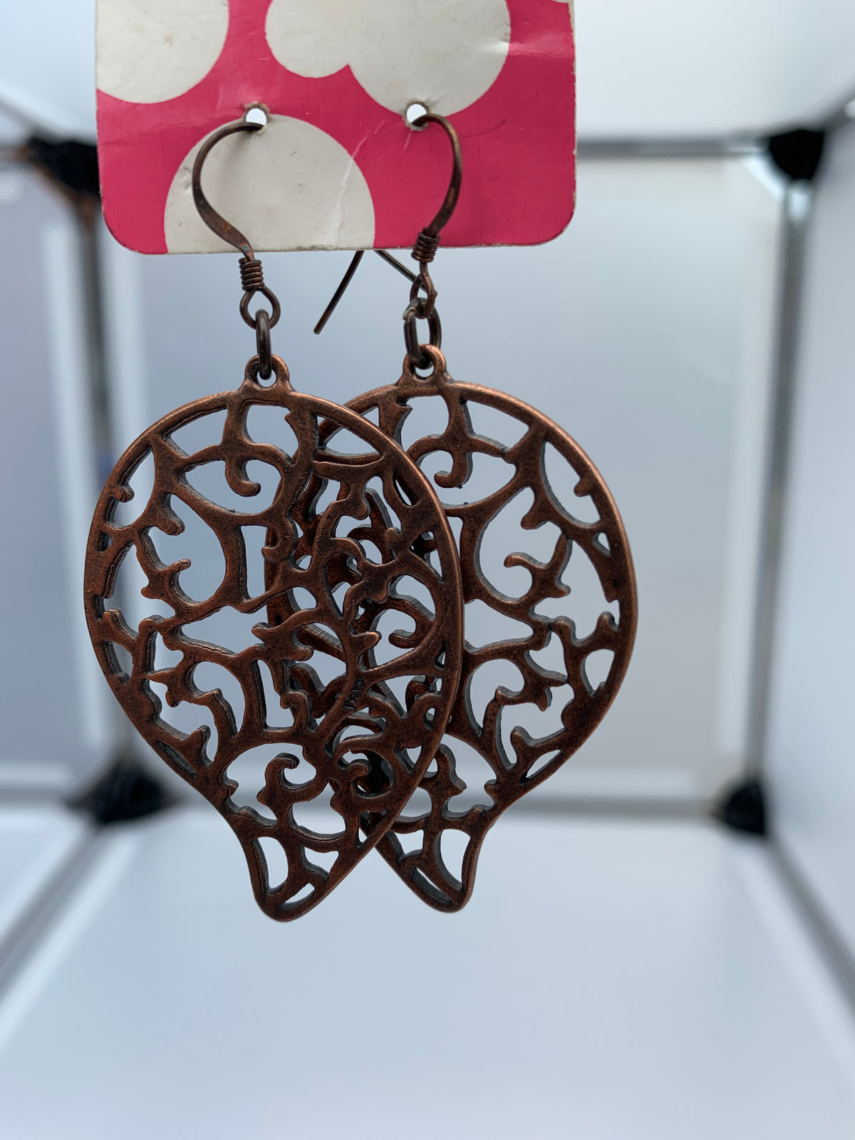 Bronze plated, ivy filled filigree earrings