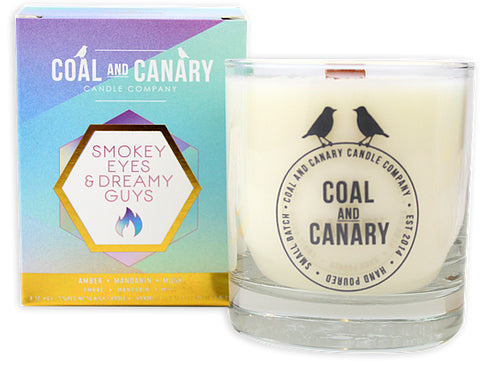 Smoky Eyes for Dreamy Guys Coal and Canary 8 oz glass jar candle