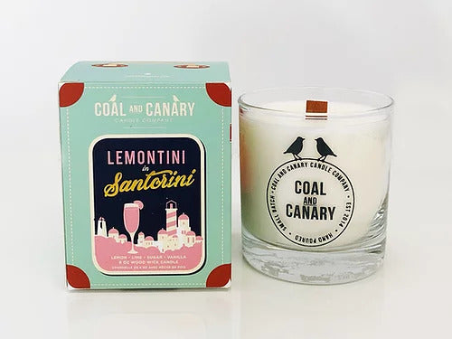 Coal and Canary Lemontini in Santorini glass jar candle in box