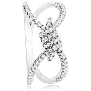 .925 Sterling Silver Bow Fashion Ring with CZ.  Rhodium plated. Nickel free  Across top 11mm  Weight  2.5grams  Size 8