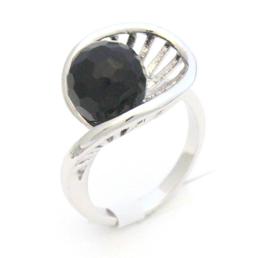 CZ Fashion Ring with black Cubic Zirconia.  Brass and Rhodium plated