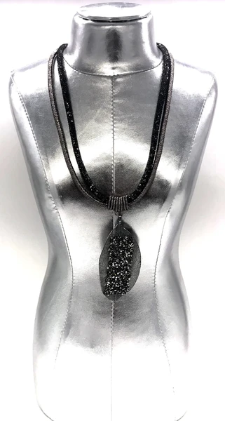 Glitter Leaf Gun Metal Fashion Jewellery Necklace 