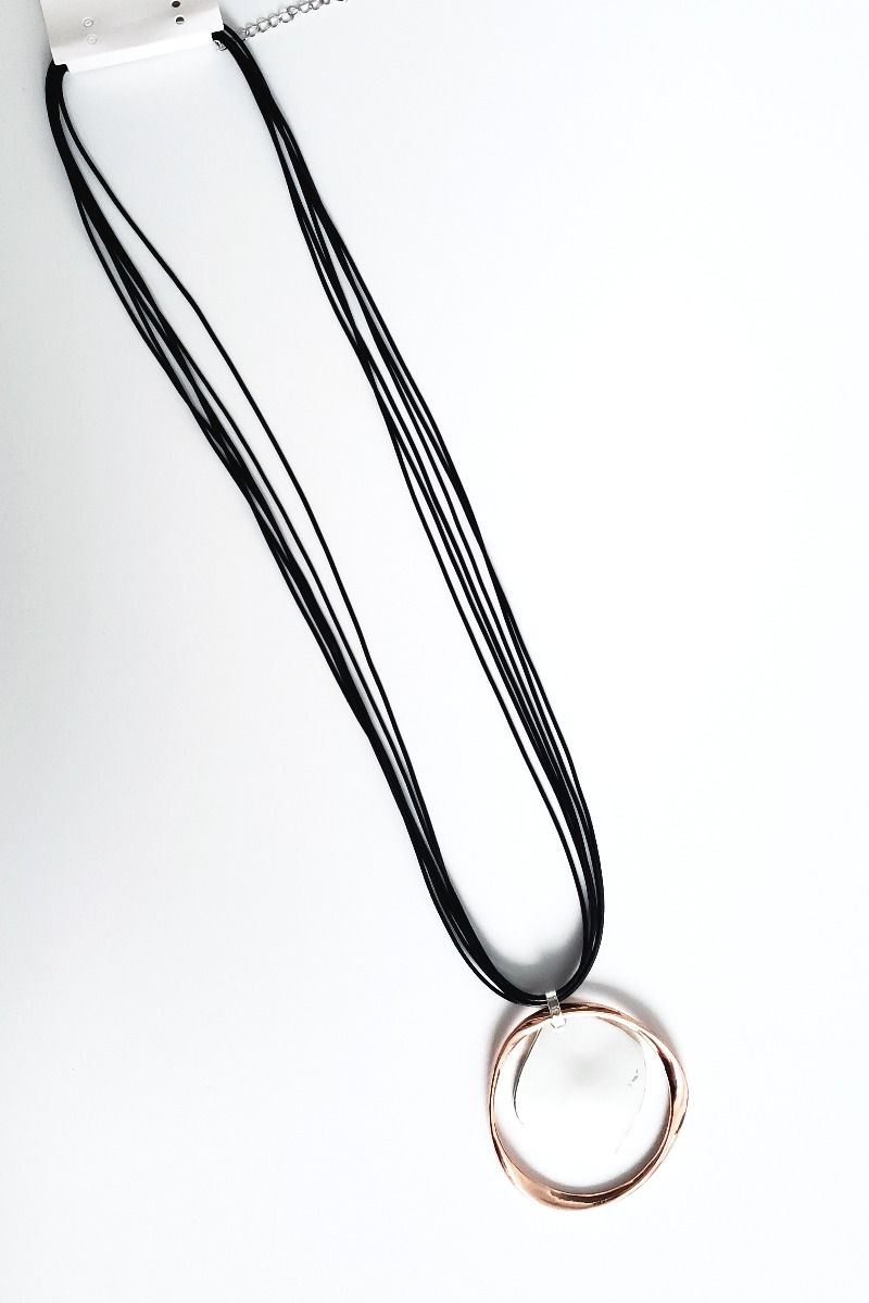 fashion jewellery necklace on black cords 15&quot;, 3&quot; decor drop, 3&quot; extension lobster clasp closure