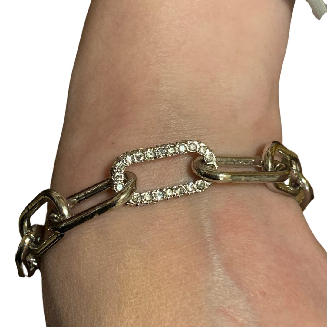 Merx Fashion Bracelet Shiny Rhodium Chain Link and CZ