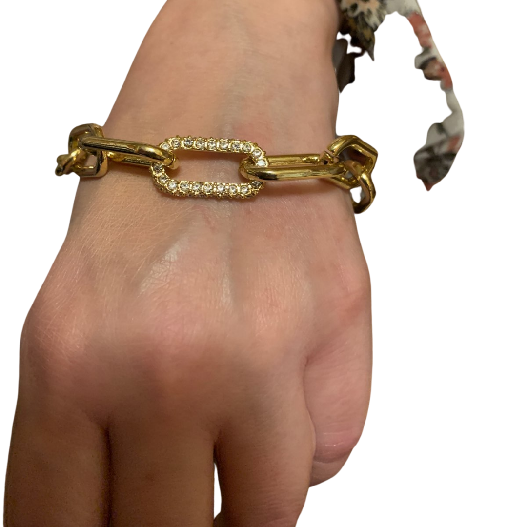 Merx Fashion Bracelet Shiny Gold Chain Link with CZ stones 