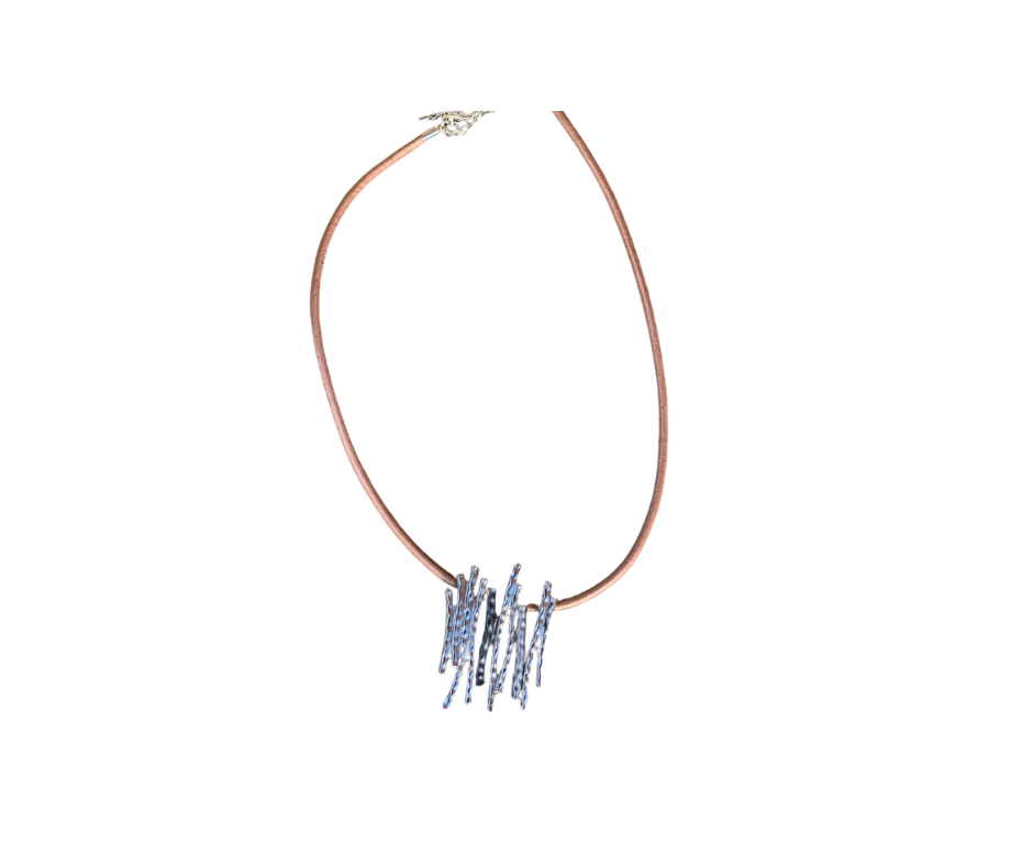 Merx Fashion Necklace Shiny Silver + Matt Gunmetal + Rhodium & Rose Gold leather 45 cm plus 7 cm ext