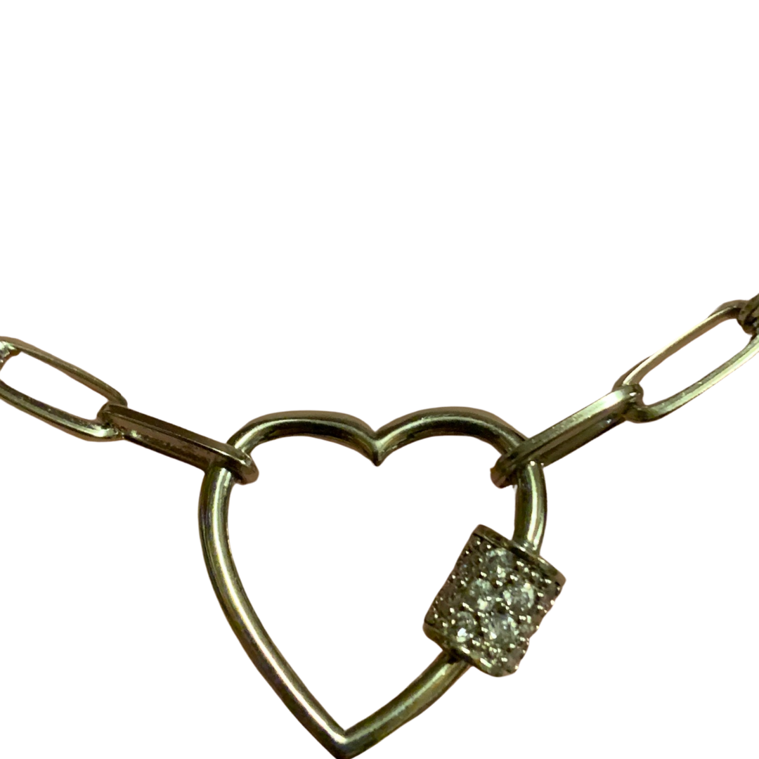 Merx Fashion Necklace Shiny Rhodium Heart with CZ 40 cm in length