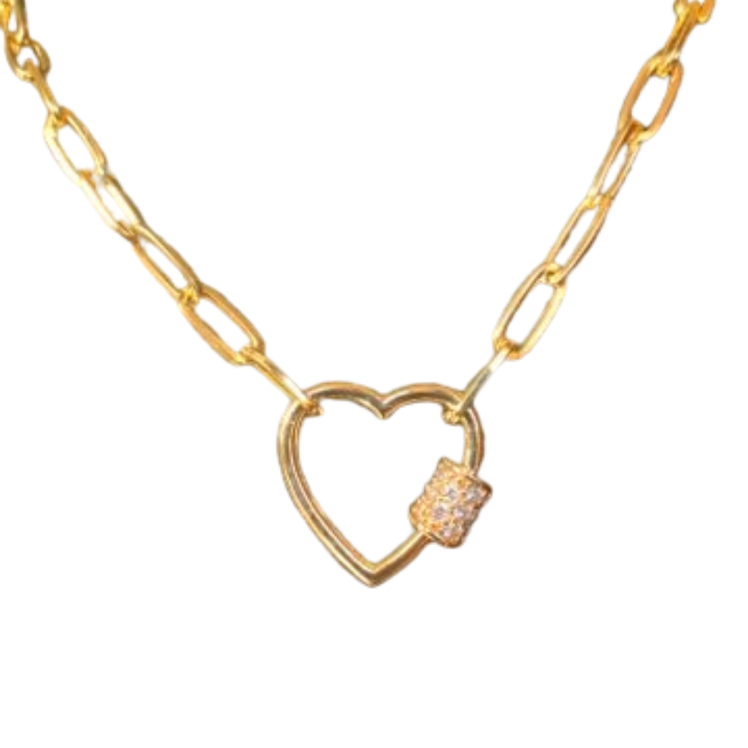 Merx Fashion Necklace with shiny gold heart and cz stones 40 cm plus 7 cm extension