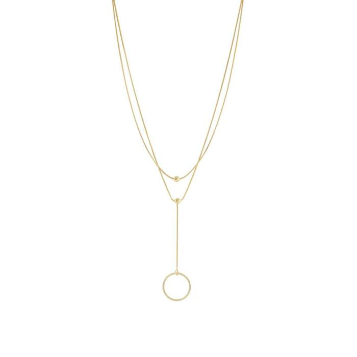 Merx Fashion Necklace Shiny Gold layered necklace with drop circle pendant