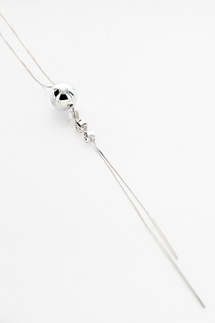 Silver ball drop long fashion jewellery  necklace with crystal 
