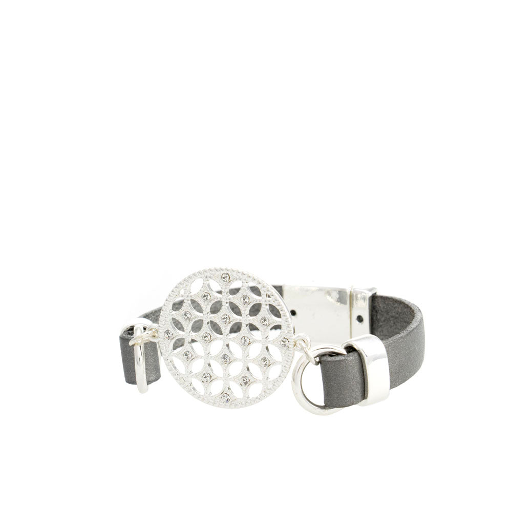 Merx fashion bracelet shiny silver dark grey and crystal