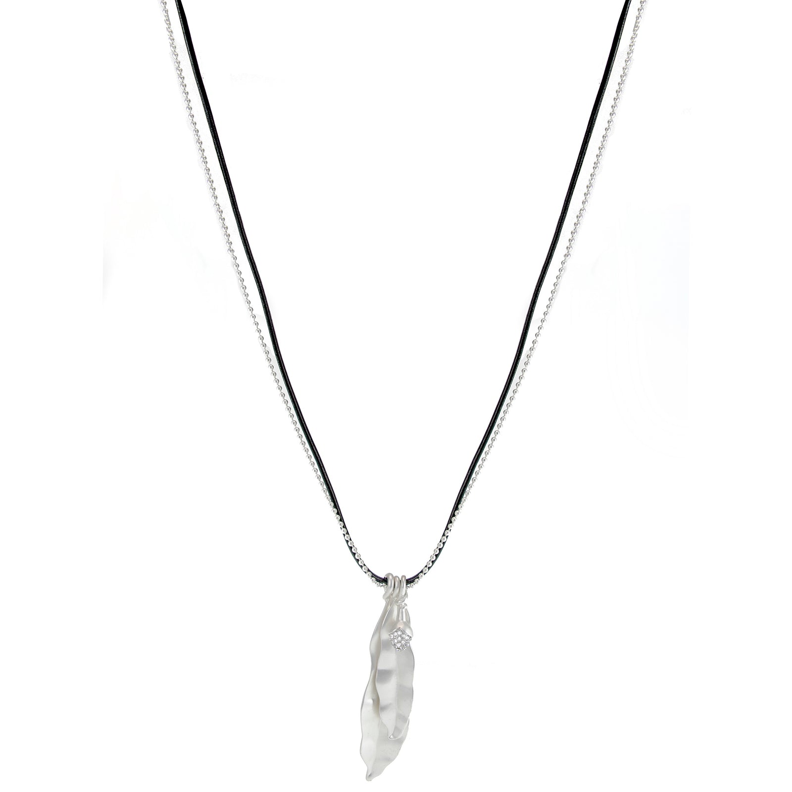Merx fashion jewellery necklace. Matt Silver with  Crystal Accent 