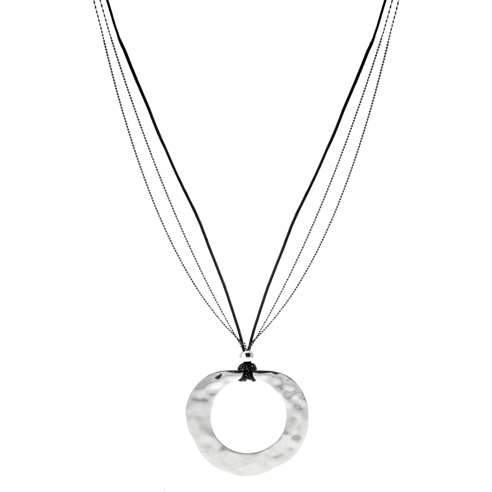 Merx shiny silver medallion fashion jewellery necklace on a corded chain 
