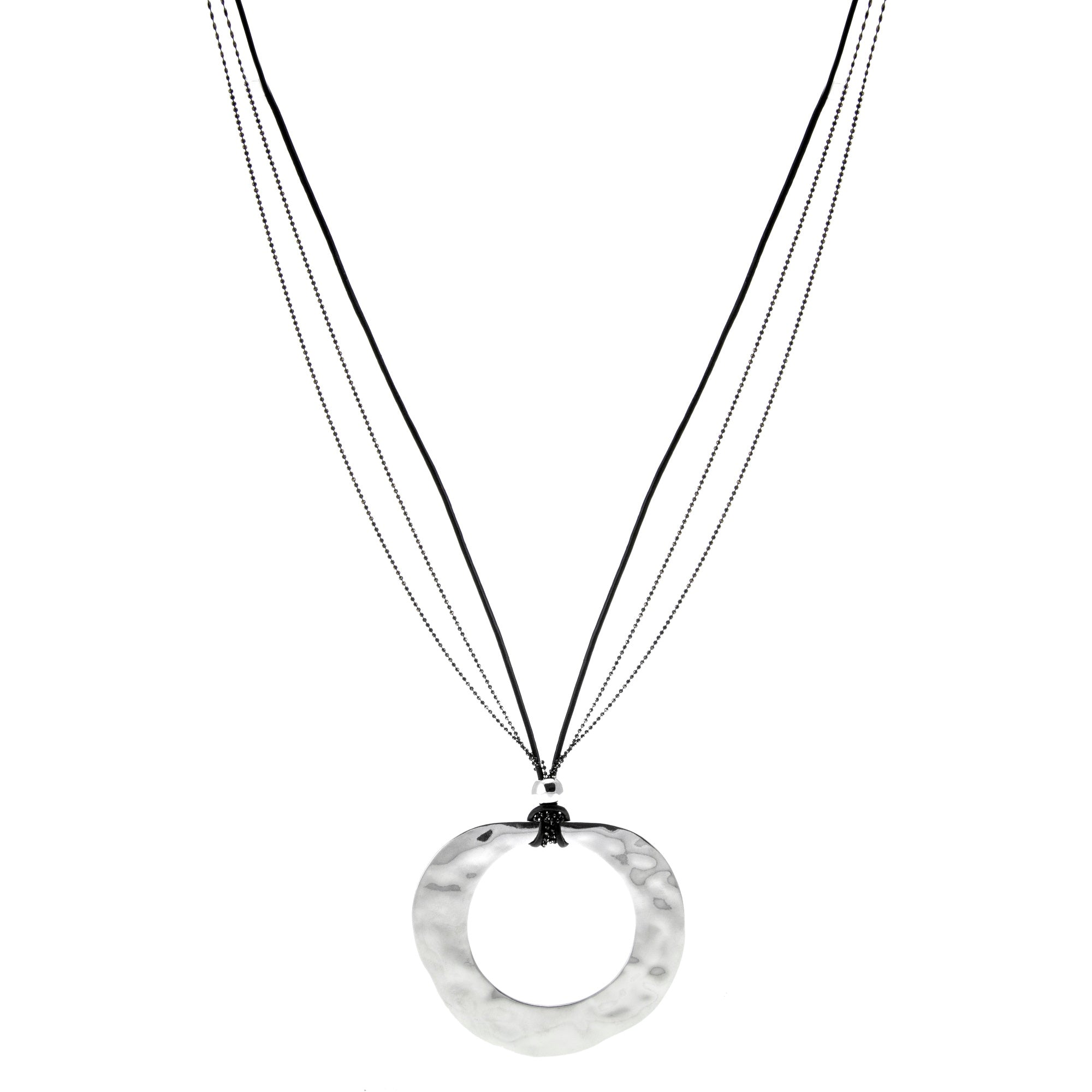 Merx shiny silver medallion fashion jewellery necklace on a corded chain 