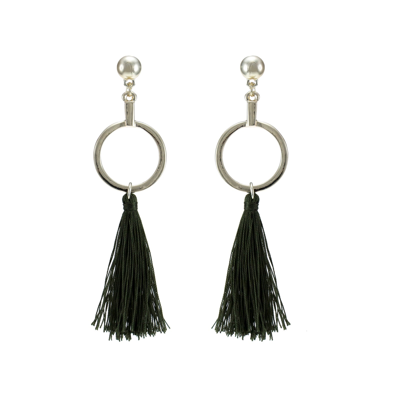 Merx fashion jewellery light gold with khaki tassel earrings 