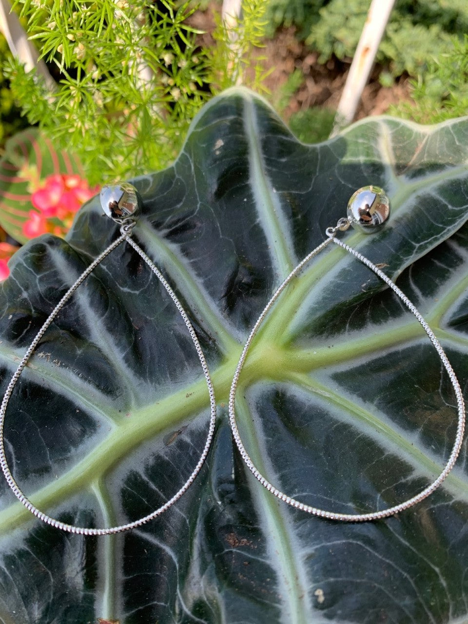 Shiny Silver Oversized Tear Drop shape  Fashion earrings 