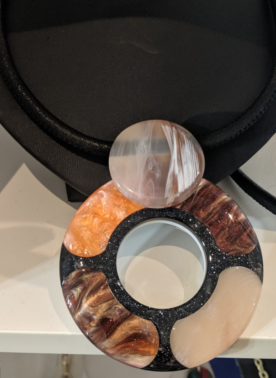 Brown and Peach coloured pendant on a rope fashion jewellery necklace 