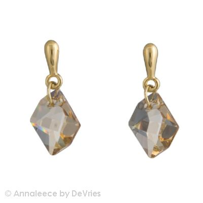  22k Gold earrings .   with natural cut light colorado topaz  SWAROVSKI ELEMENTS, posts; 1&quot; length 