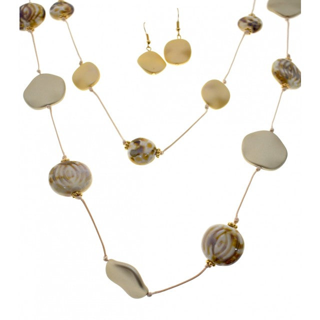 shell and ceramic  fashion jewellery necklace and earring set 