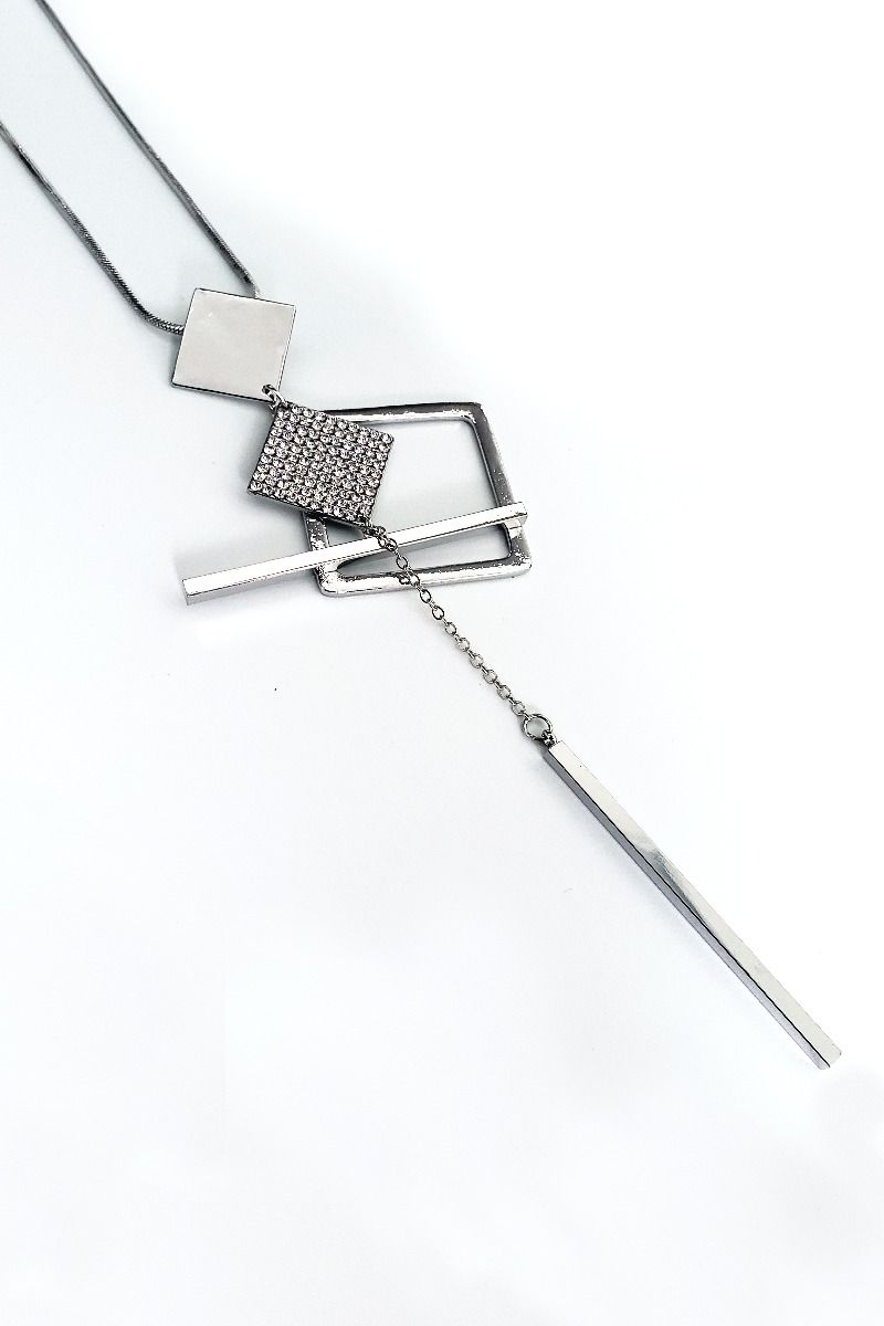 fashion jewellery necklace feature silver  crystal dangle 13.5", 6.5" decor drop