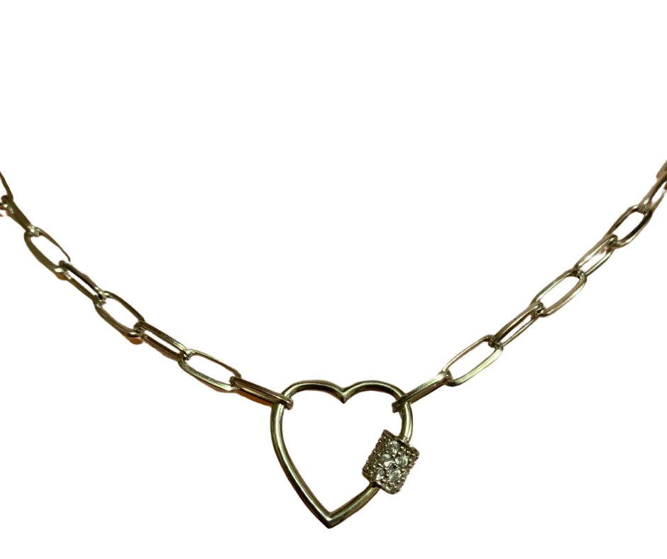 Merx Fashion Necklace Shiny Rhodium Heart with CZ 40 cm in length