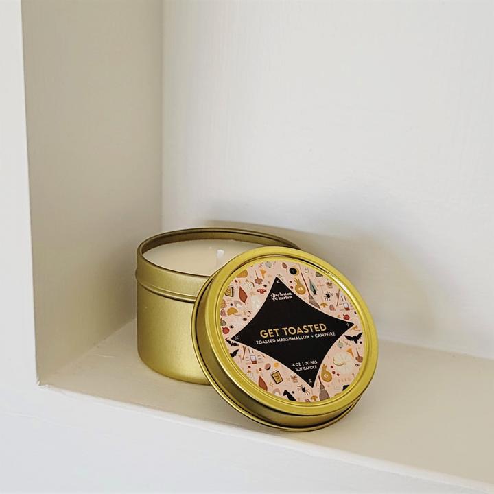 Charleston &amp; Harlow Get Toasted Gold Tin Soy Candle 