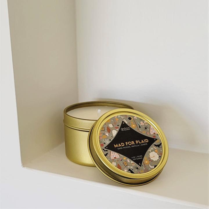 Charleston &amp; Harlow Mad for Plaid Gold Tin  Soy Candle 